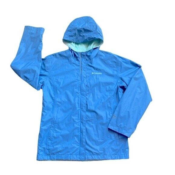 Columbia Girls’ Arcadia™ Rain Jacket Blue W/Green Lined Sz XL Great Condition - Picture 1 of 9